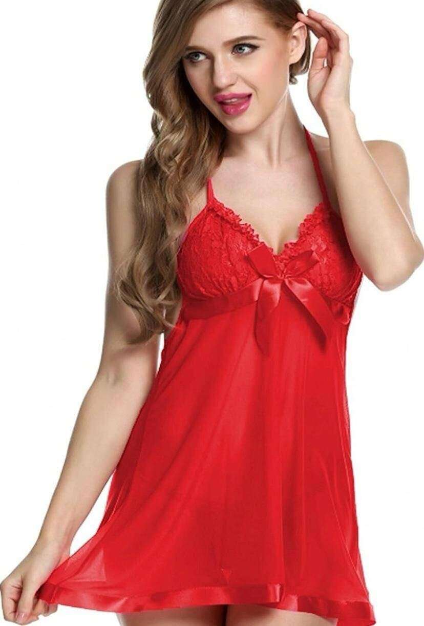 Romance in Maroon Nighty - Premium Satin Material (Maroon, Free Size) - Mr Urban Choices