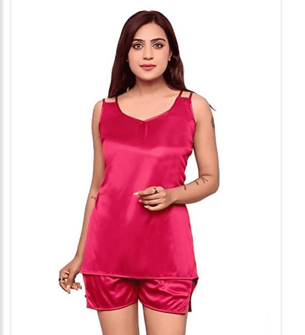 Satin Nightdress Set for Women (Pink, M) - Mr Urban Choices