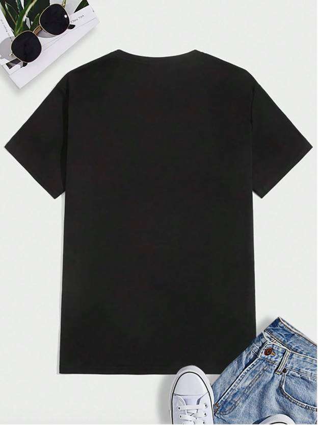 Men Printed Round Neck Polyester Black T-Shirt - Mr Urban Choices