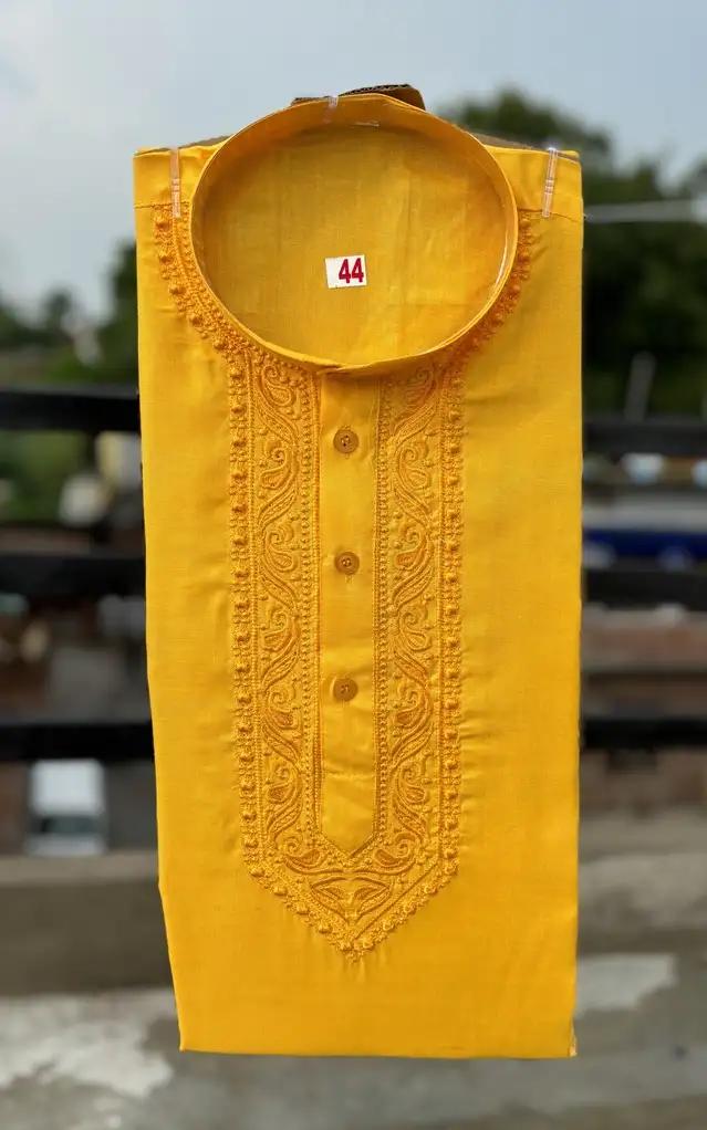 Cotton Embroidered Kurta for Men (Yellow) - Mr Urban Choices