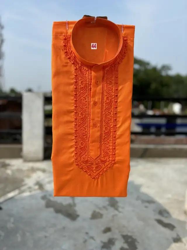 Cotton Embroidered Kurta for Men (Orange) - Mr Urban Choices