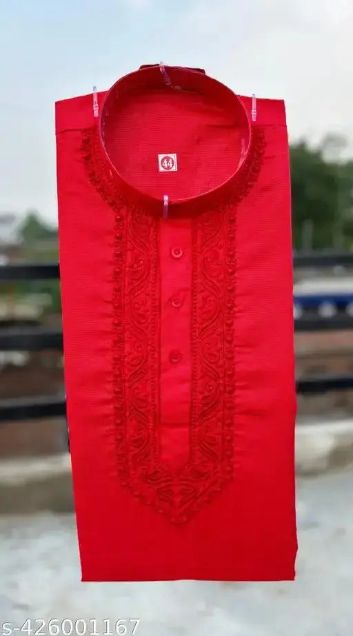 Cotton Embroidered Kurta for Men (Red) - Mr Urban Choices