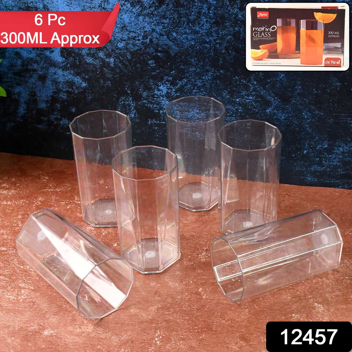 Apex Merino N Glass Unbreakable Plastic Drinking Glass Set (6pc300ml) Approx - Mr Urban Choices