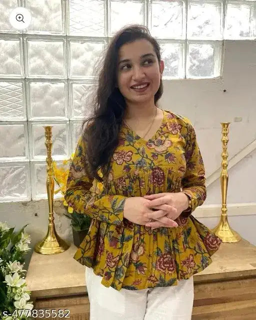 Floral Vibe Mustard Empire Top Stylish & Comfortable Daily Wear - Mr Urban Choices