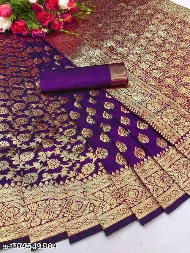 Banarasi Silk Saree With Blouse For Women (Yellow, 6.3M) - Mr Urban Choices