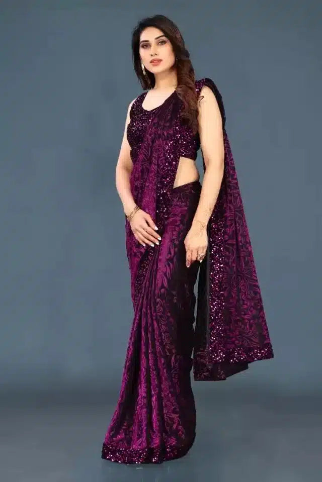Lycra Sequence Saree for Women (Purple, 6.3 m) - Mr Urban Choices