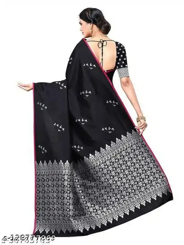 Jacquard Saree With Blouse For Women (Black, 6.3M) - Mr Urban Choices