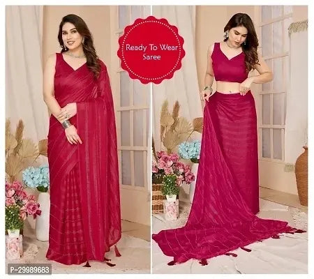 Georgette Striped Saree for Women (Pink, 6.3 m) - Mr Urban Choices