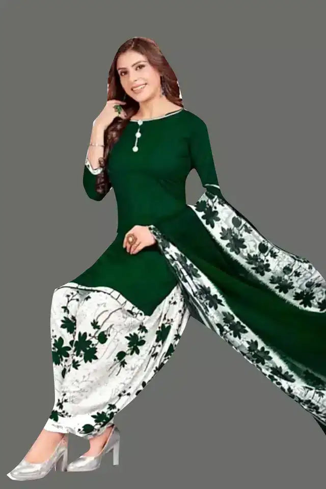 Crepe Printed Dress Material for Women & Girls (White & Green) - Mr Urban Choices