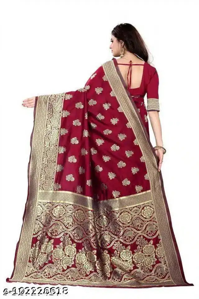 Banarasi Silk Saree With Blouse For Women (Red, 6.3M) - Mr Urban Choices