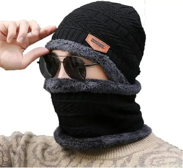 Winter Cap for Man & Women, Beanie Cap & Muffler, Windproof Winter Woolen Cap with Ear Protection, Head & Neck Warmer, Woolen Topaa, Soft & Comfortable, (PCS-1). - Mr Urban Choices