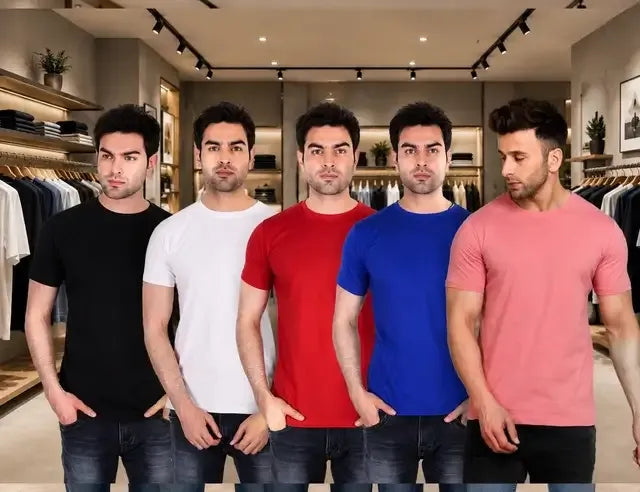 Men's Solid Round Neck Polycotto Multicolor T-Shirt (Pack of 5). - Mr Urban Choices