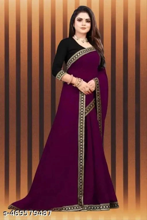 Lycra Blend Solid Saree for Women (Black, 6.3 m) - Mr Urban Choices