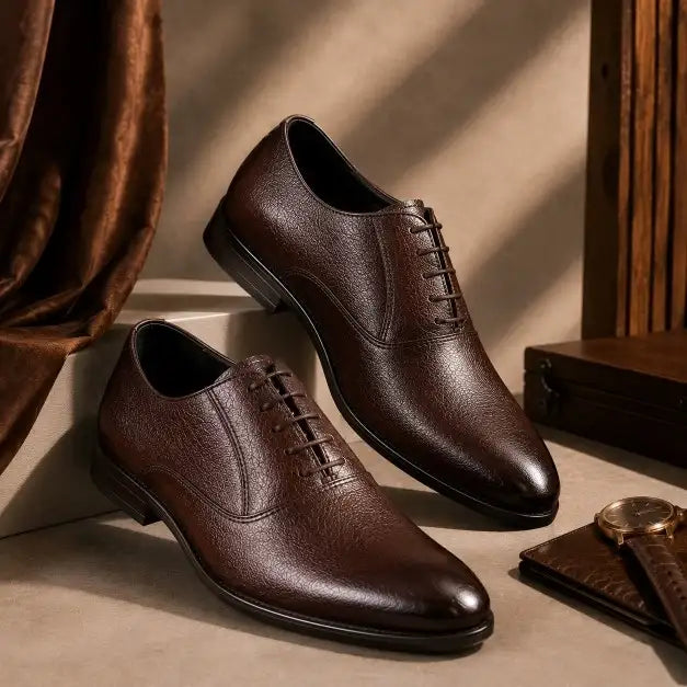 Men's Textured Leather Formal Brown Shoes - Mr Urban Choices