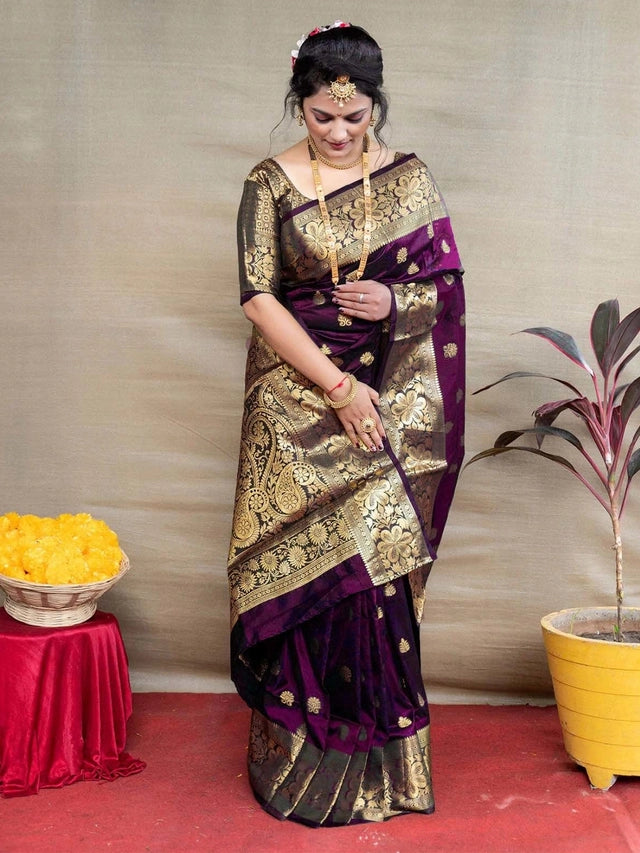 Banarasi Silk Embellished Saree for Women (Sea Green, 6.3 m) - Mr Urban Choices