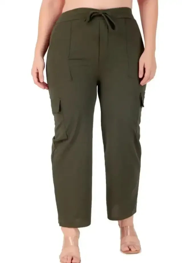 Cotton Blend Straight Fit Trouser for Women (Olive, L) - Mr Urban Choices