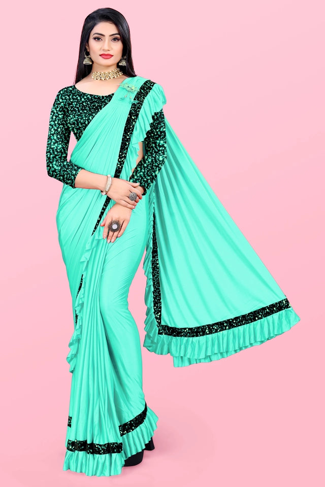 Lycra Blend Solid Saree for Women (Sea Green, 6.3 m) - Mr Urban Choices