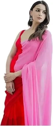 Georgette Colourblocked Saree for Women (Red & Pink, 6.3 m) - Mr Urban Choices