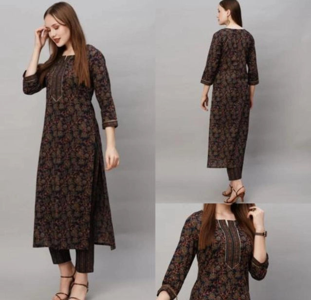 Cotton Blend Printed Kurti with Pant for Women (Multicolor, S) - Mr Urban Choices