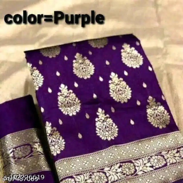 Banarasi Silk Saree With Blouse For Women (Purple, 6.3M) - Mr Urban Choices