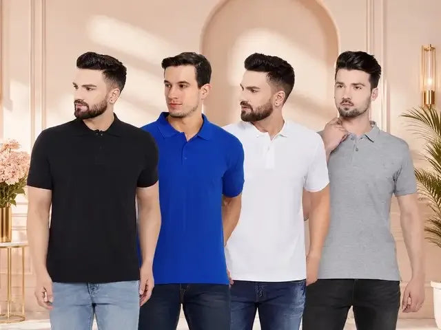 Men's T-shirt Solid Polo Neck Polly Cotton (Pack of 4) - Mr Urban Choices