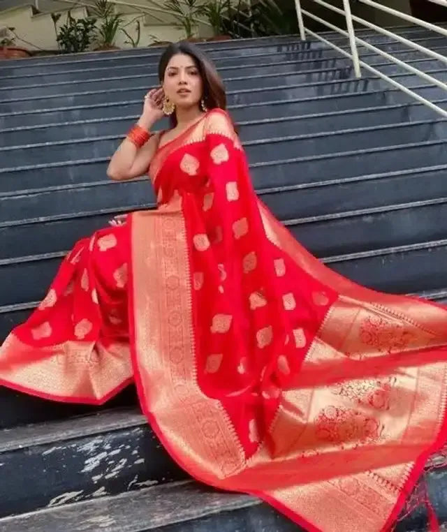 Jacquard Printed Saree for Women (Red, 6.3 m) - Mr Urban Choices