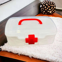 12980 3 Compartment Medical Box 1 Piece Indoor Outdoor Medical Utility Medicine Storage Box Detachable Tray Medical Box Multi Purpose Regular Medicine First Aid Box With Handle Transparent Lid  Color Box