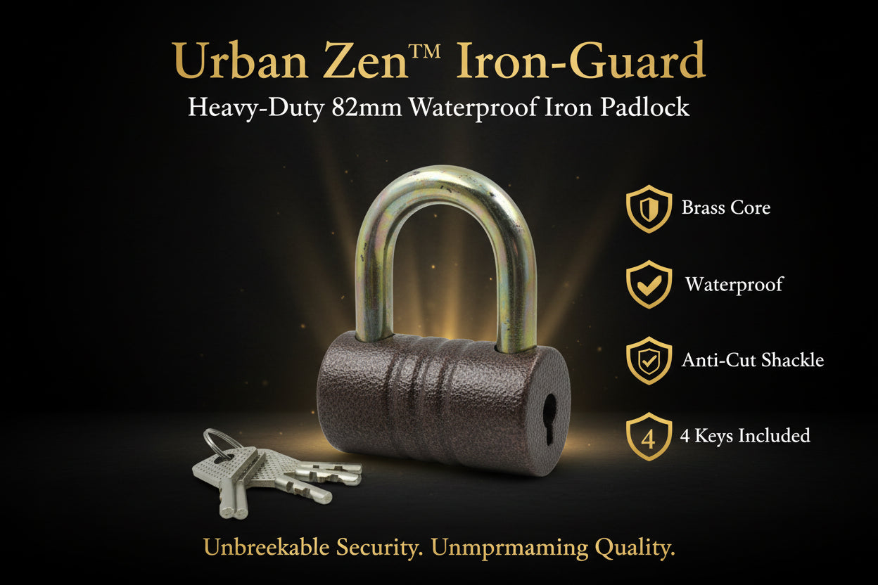 9455 Iron Pad Lock Brass Core And Thickened Spray Black Iron Door Lock With 5 Pc Keys For Home Dormitory Waterproof Antirust Anti-theft Padlocks Outdoor Gate Shed Locks Warehouse Big Iron Door Drawer Lock (82 Mm )
