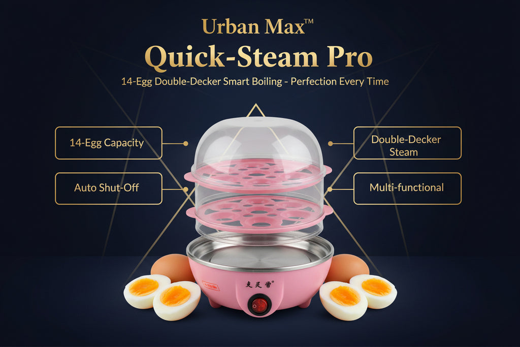Urban Max™ Quick-Steam Pro – 14-Egg Multi-functional Double-Decker Smart Electric Boiler