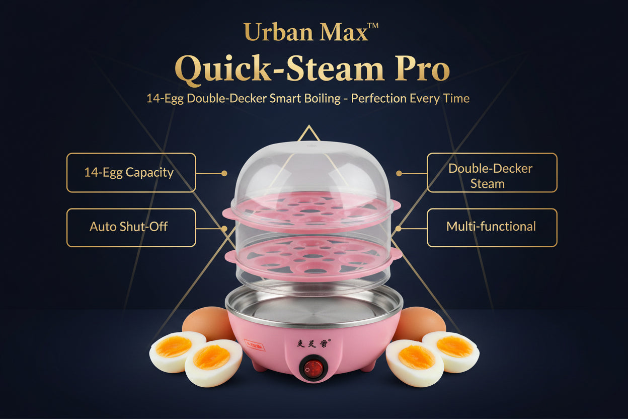 Urban Max™ Quick-Steam Pro – 14-Egg Multi-functional Double-Decker Smart Electric Boiler