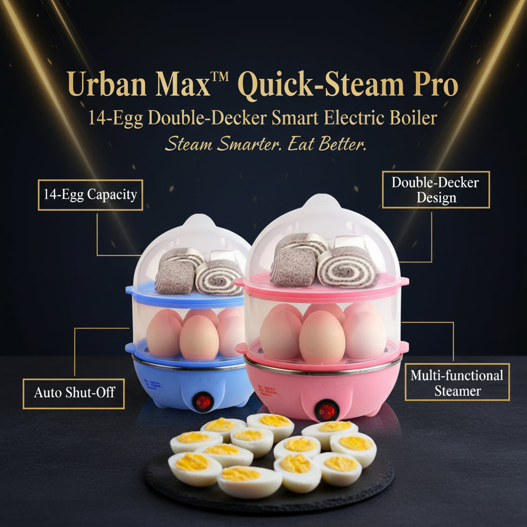 Urban Max™ Quick-Steam Pro – 14-Egg Multi-functional Double-Decker Smart Electric Boiler