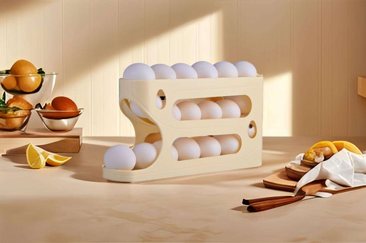 Rolling Egg & Lemon Dispenser for 18-24 Eggs, Space-Saving And Durable Storage Solution With Gravity three Layer Plastic Egg Holder Container Storage Rack Ideal For Fridge And Pantry Rectangular - Mr Urban Choices