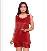 Satin Nightdress Set for Women (Red, M) - Mr Urban Choices