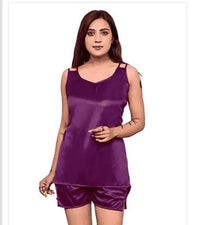 Satin Nightdress Set for Women (Purple, M) - Mr Urban Choices