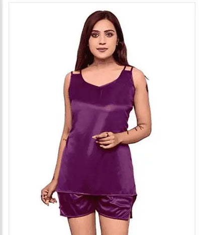 Satin Nightdress Set for Women (Purple, M) - Mr Urban Choices