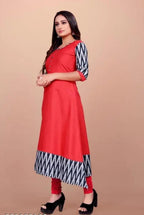 Women Solid Cotton Gown (Red)