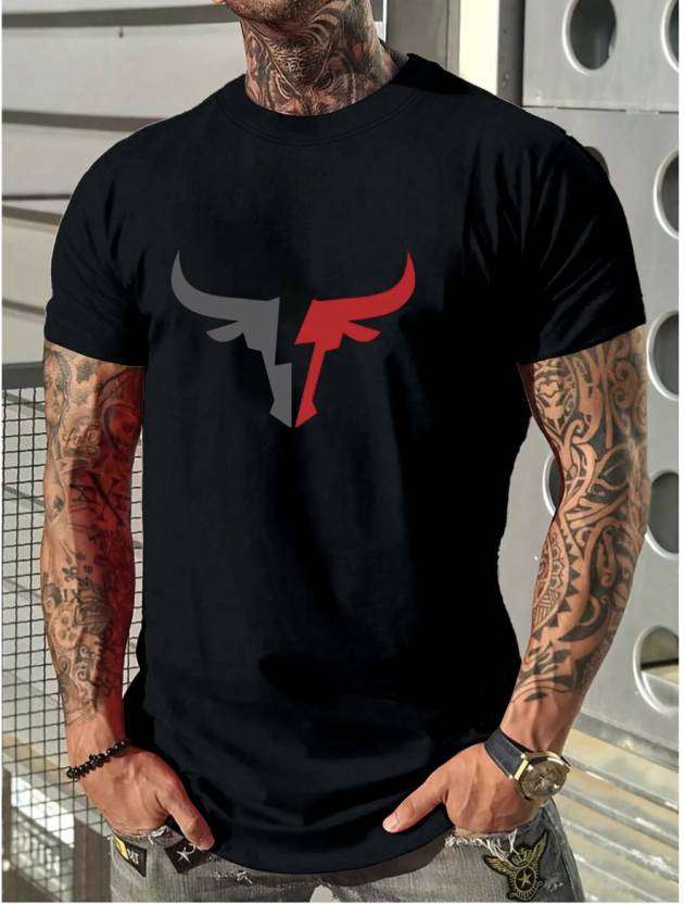 Men Printed Round Neck Polyester Black T-Shirt - Mr Urban Choices