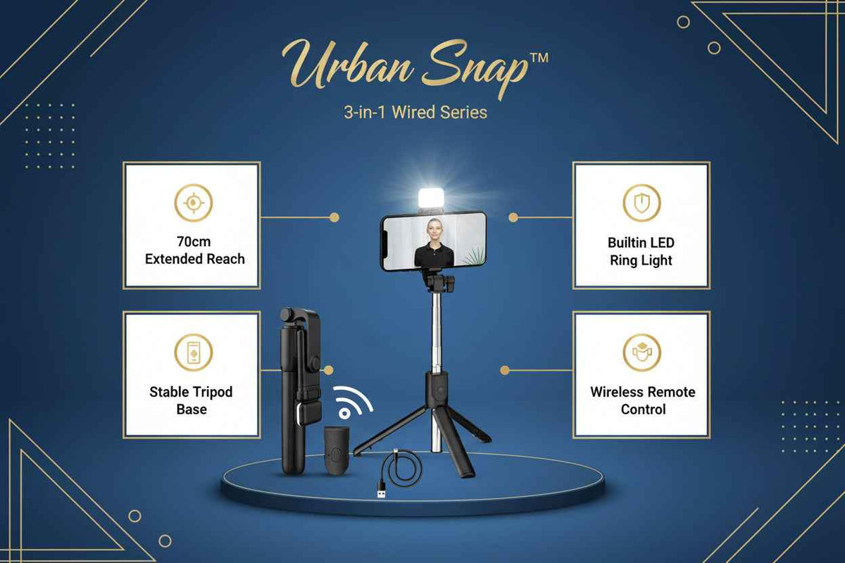 Urban Snap™ 3-in-1 Wired Series – (70cm) Portable Tripod with LED Lighting Support - Mr Urban Choices