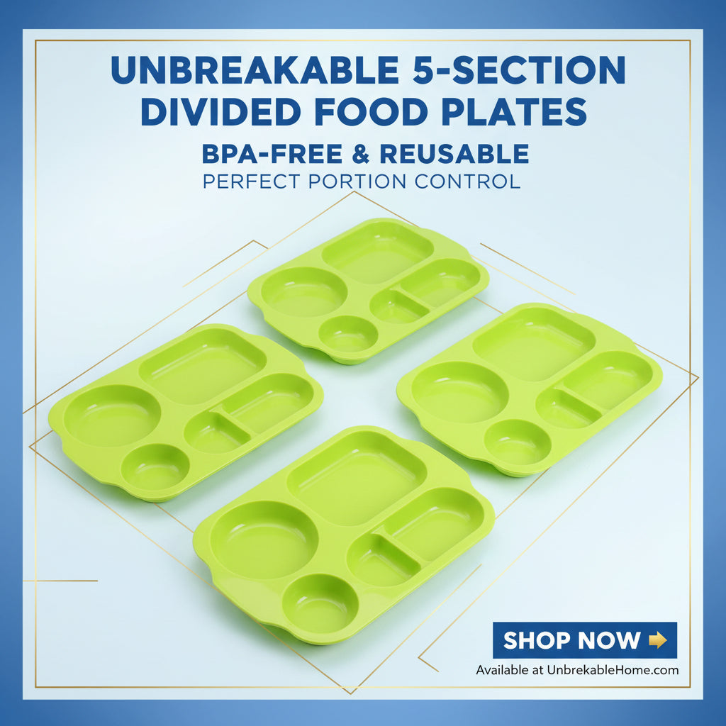 Unbreakable Plastic Food Plates biodegradable 5 Compartment Square Plate For Food