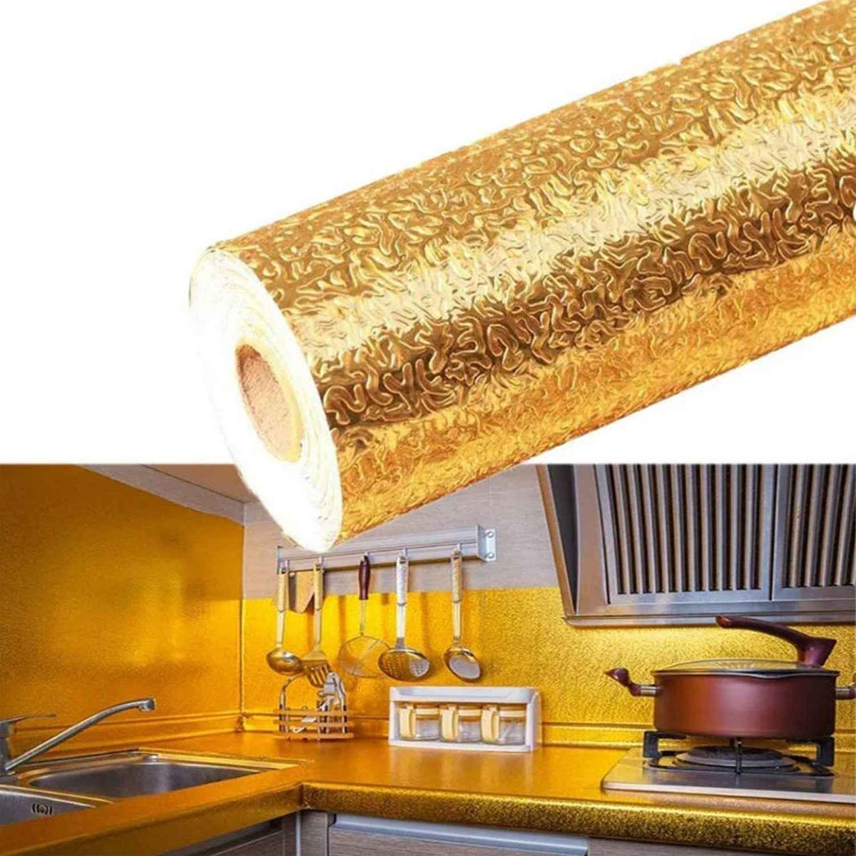 Oil Proof Sticker Waterproof Self Adhesive Aluminum Foil Wallpaper (60 Cm2m Golden 1 Pc) - Mr Urban Choices