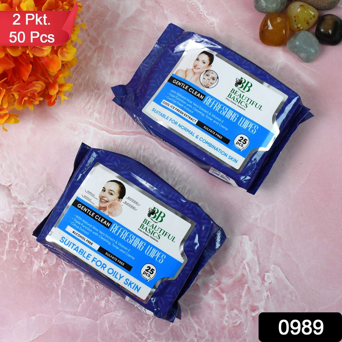 Beautiful Basics Normal Oily Skin Face Wipes (2 Pkts X 50 Pcs Wipes) - Mr Urban Choices