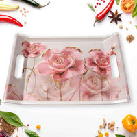 2292 Plastic Rectangular Shape Flower Printed Design Serving Tray 3 Pcs Home And Kitchen Use (3 Pcs Set) - Mr Urban Choices
