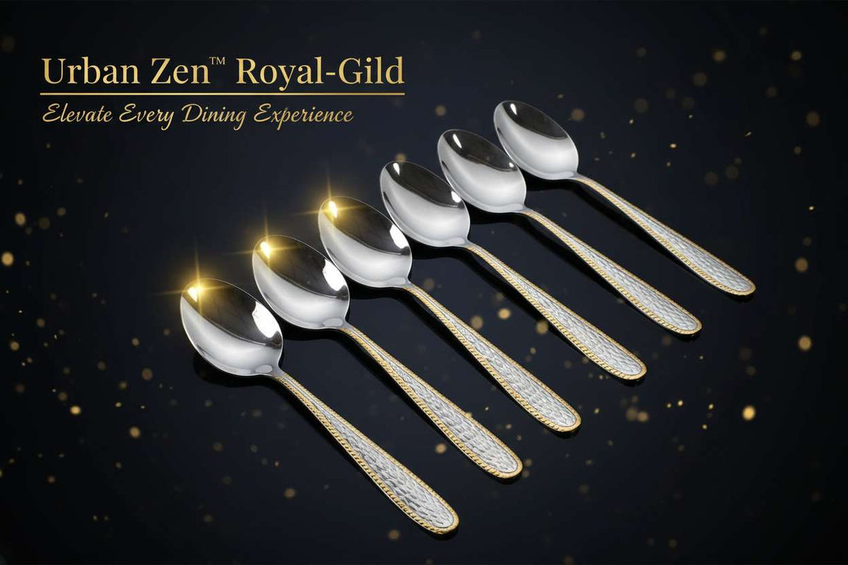 Urban Zen™ Royal-Gild – Textured Stainless Steel Spoons with Gold Plated Handles - Mr Urban Choices