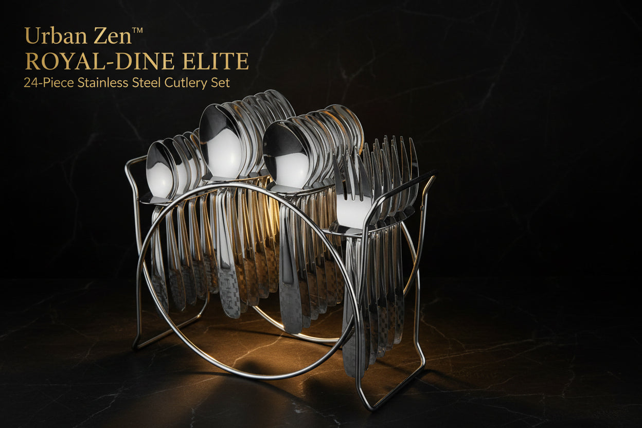 Stainless Steel Cutlery Set With Elegant Storage Stand (24 Pc)
