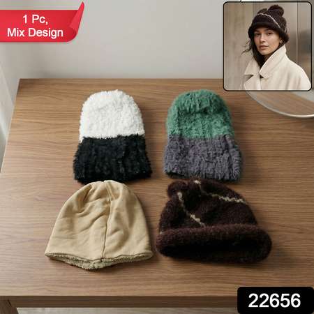 Winter Warm Woolen Beanie Cap For Men  Women (1 Pc Mix Desin)