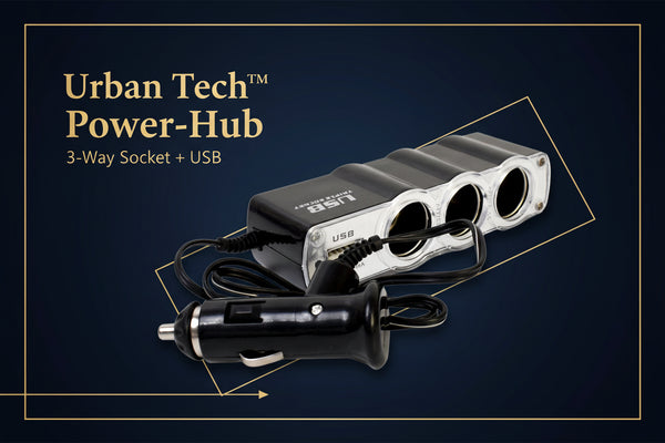 Urban Tech™ Power-Hub – 3-Way Car Lighter Socket Splitter with USB Port