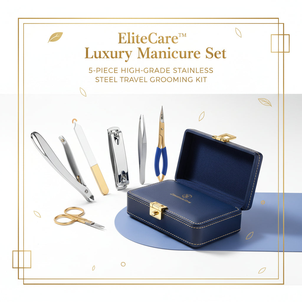 12605 5 In 1 Stainless Steel Professional Manicure Set Nail Cutter For Women Nail Scissors Luxury Grooming Kit.