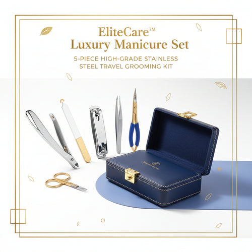 12605 5 In 1 Stainless Steel Professional Manicure Set Nail Cutter For Women Nail Scissors Luxury Grooming Kit.