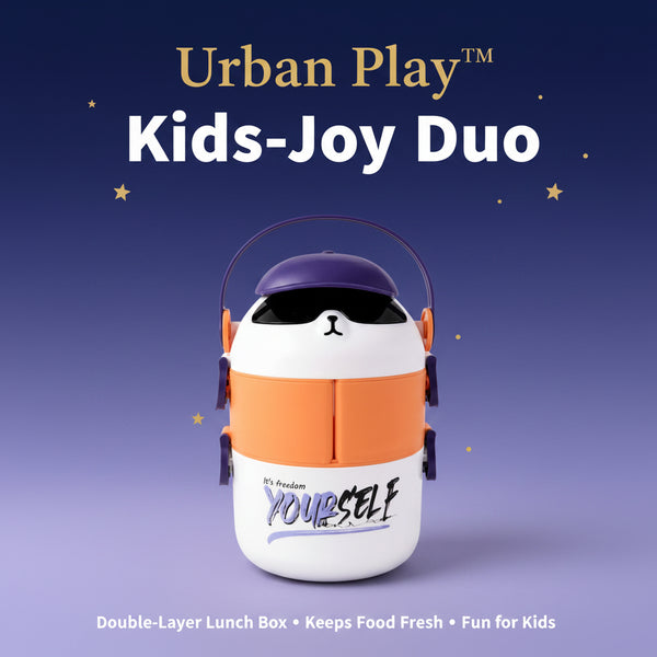 Urban Play™ Kids-Joy Duo – Cute Cartoon Double-Layer Lunch Box