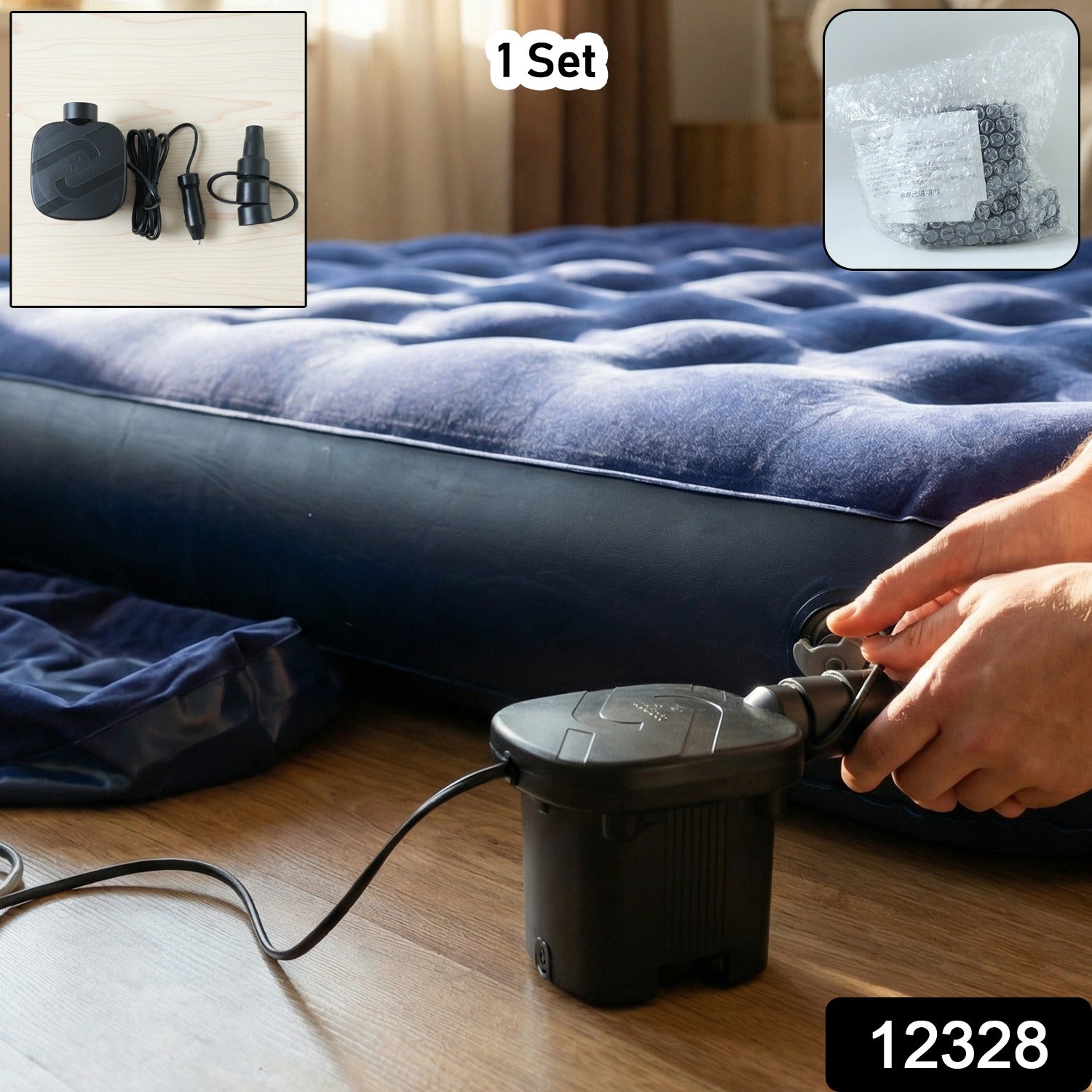 Portable Electric Air Pump Inflator Set With Car Charging Adapter (1 Set)